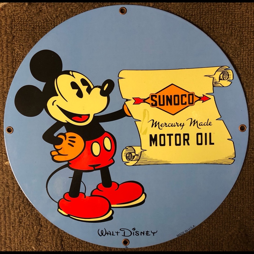 Rare Mickey Mouse Sunoco gas oil porcelain sign